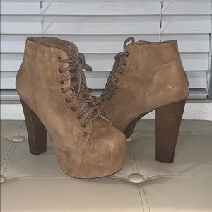 Jeffrey Campbell Lita tan suede ankle bootie